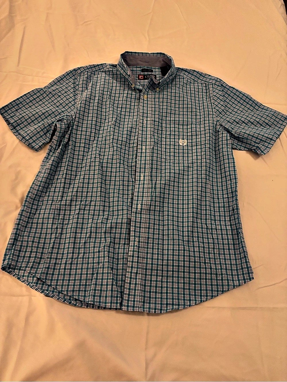 Chaps Plaid Button Down Shirt in Blue & Green Large